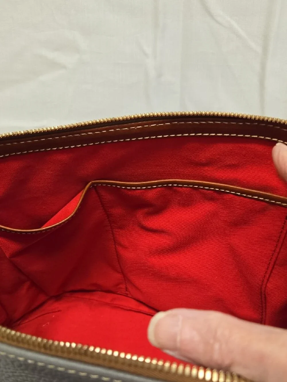 Dooney & Bourke Gray and Tan Leather Dome Satchel